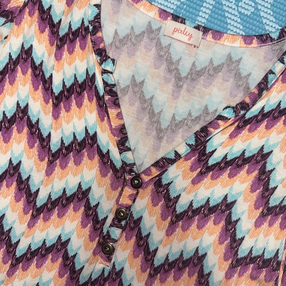 Pixley Orange and Purple Chevron V Neck Blouse - Picture 2 of 5